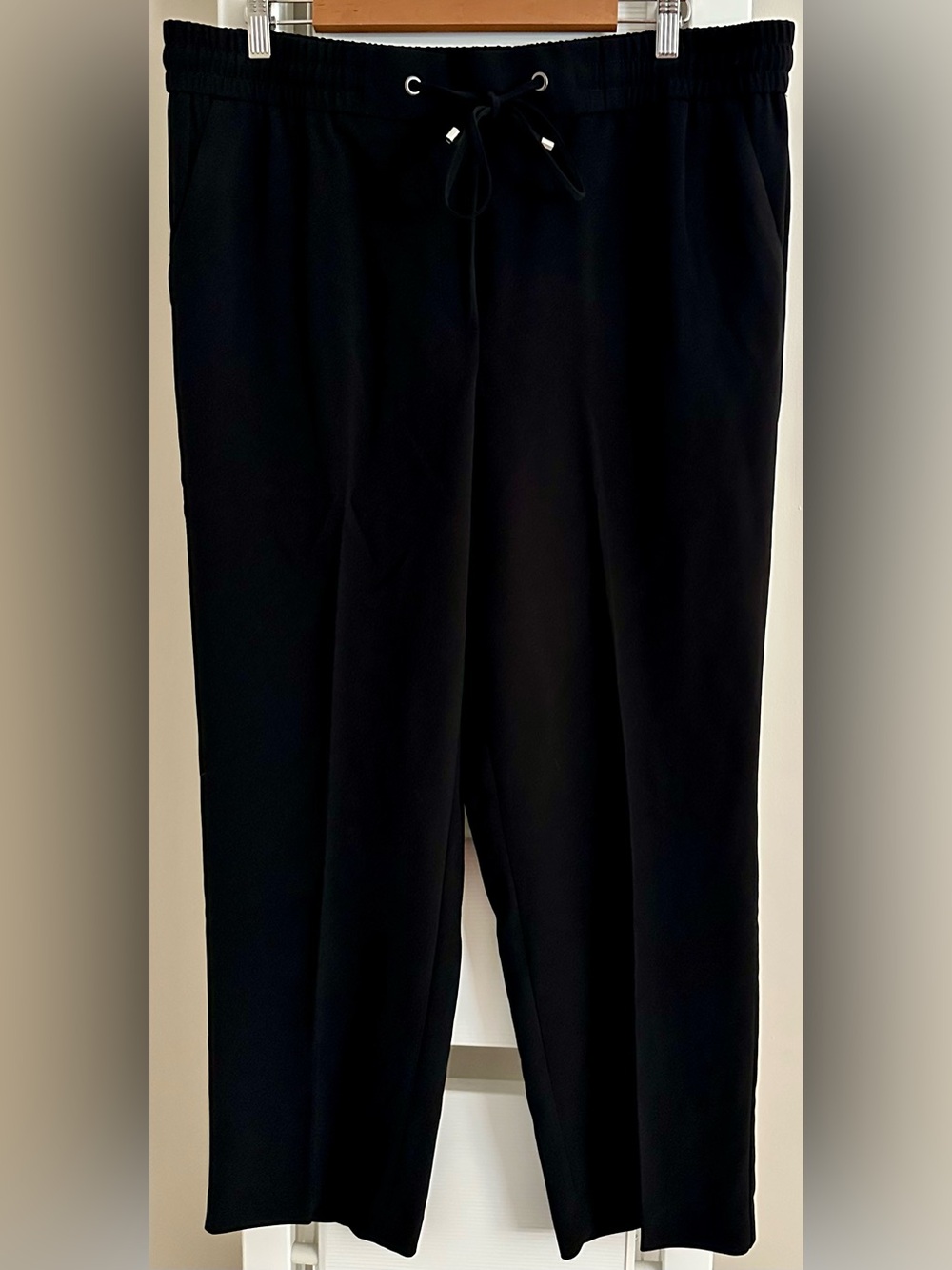 Talbots Black Straight-Leg Women's Crepe Pants with Elastic & Tie Waist